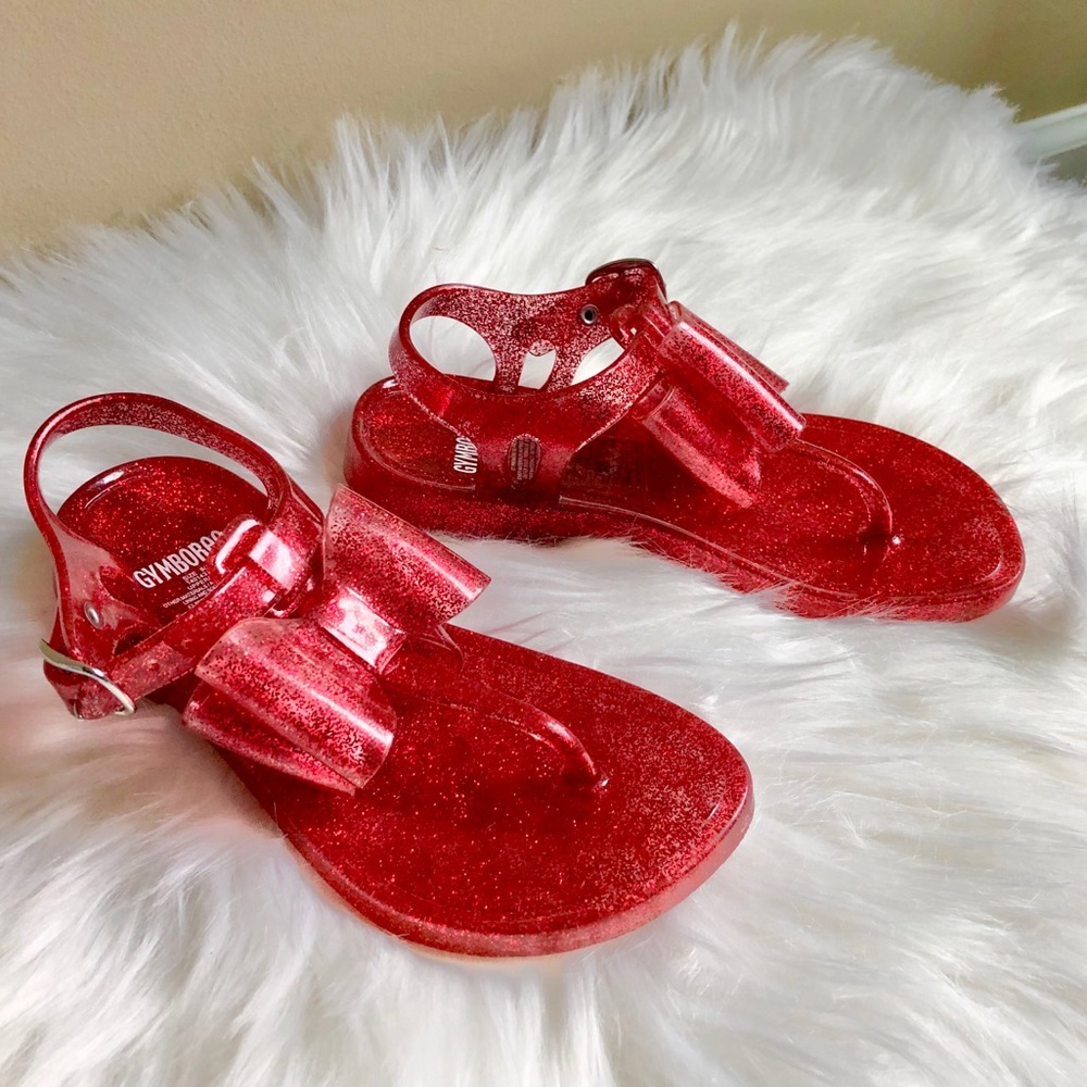 NEW Gymboree Red Sparkle Bow Jelly Sandals - Picture 2 of 6